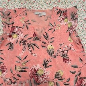 LOFT Peach Floral Babydoll Tropical Maternity Blouse Sz S